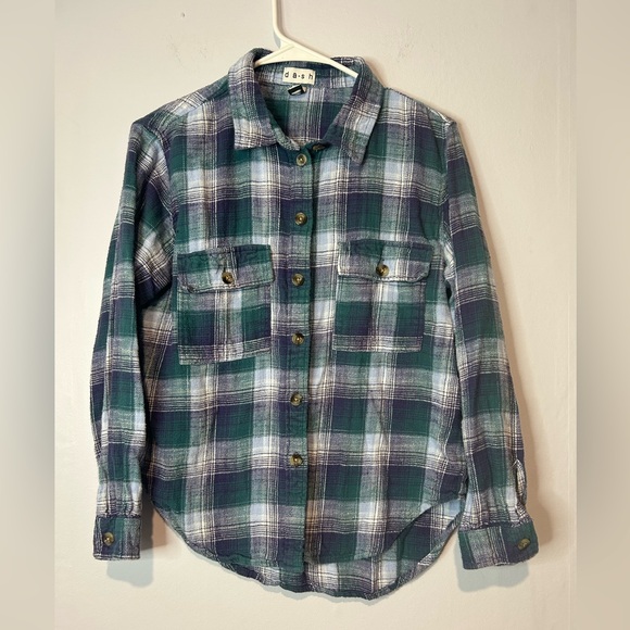 dash Tops - Casual Green and Blue Button Down Shirt